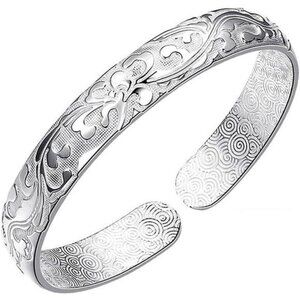 925 Sterling Silver Cuff Bracelet Adjustable Simple Open Bangle Jewelry Women